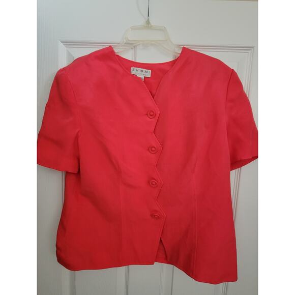 100% Silk Women Lined Size 16 Jacket Blazer Shomi Scalloped Front Button Vintage - Picture 8 of 9